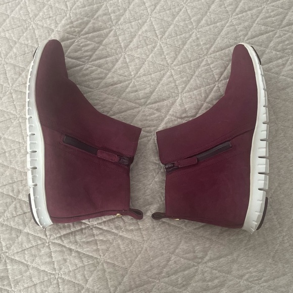 COLE HAAN ZeroGrand Burgundy Waterproof Suede Leather Zip Bootie Size 8.5 - Picture 6 of 13